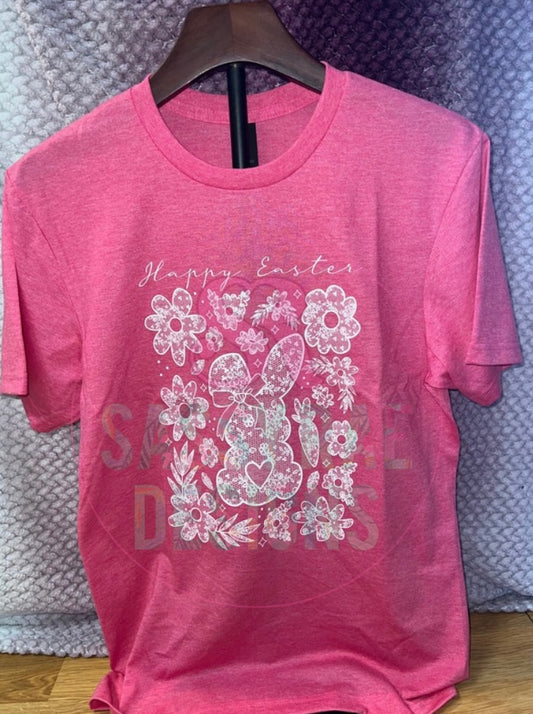 PINK Lace Easter Bunny Tee