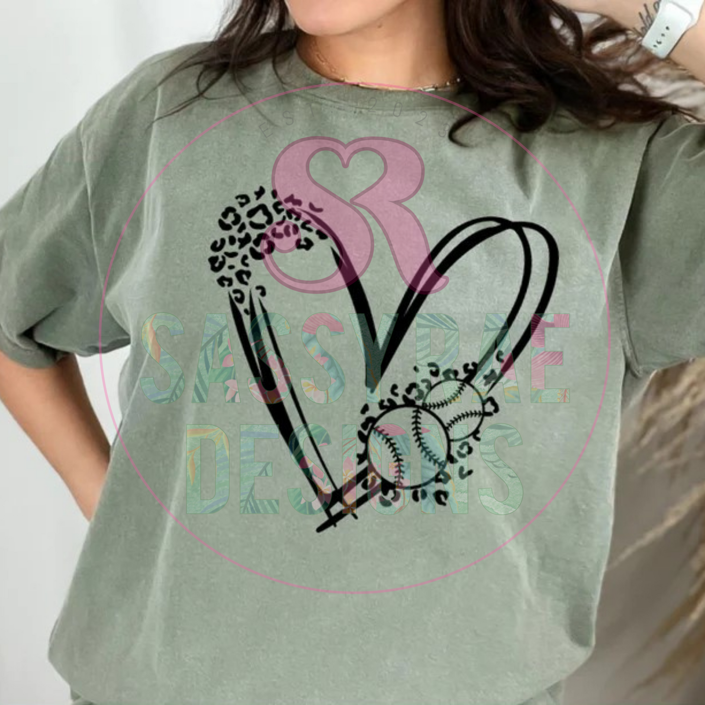 Softball/Baseball Cheetah Heart Tee